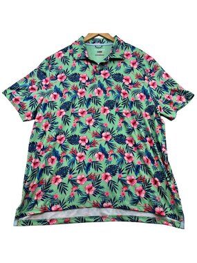 Chaps Mens Everyday Performance Polo Shirt Summer Size XXL Multi Tropical Floral